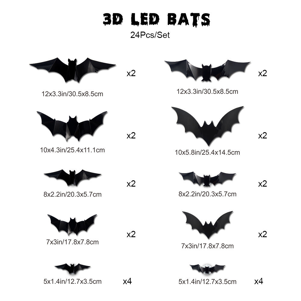 Halloween LED Bat Wall Stickers - 3D Night Light Decorations Set