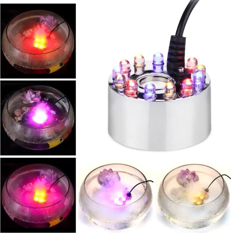 12 LED Ultrasonic Mist Maker Light Fogger Water Fountain Pond