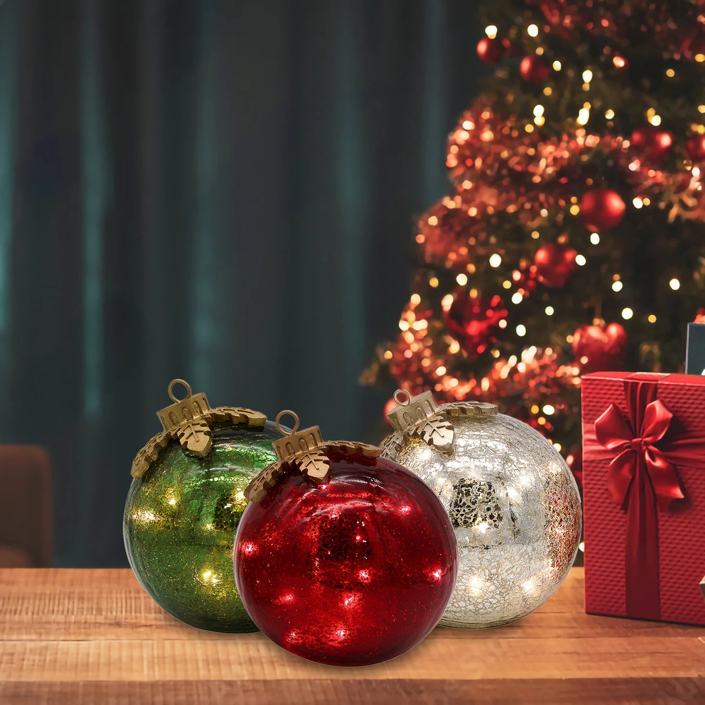 3 Piece Pre-Lit Christmas Tabletop Ornaments - Premium Acrylic Glass - LitNest