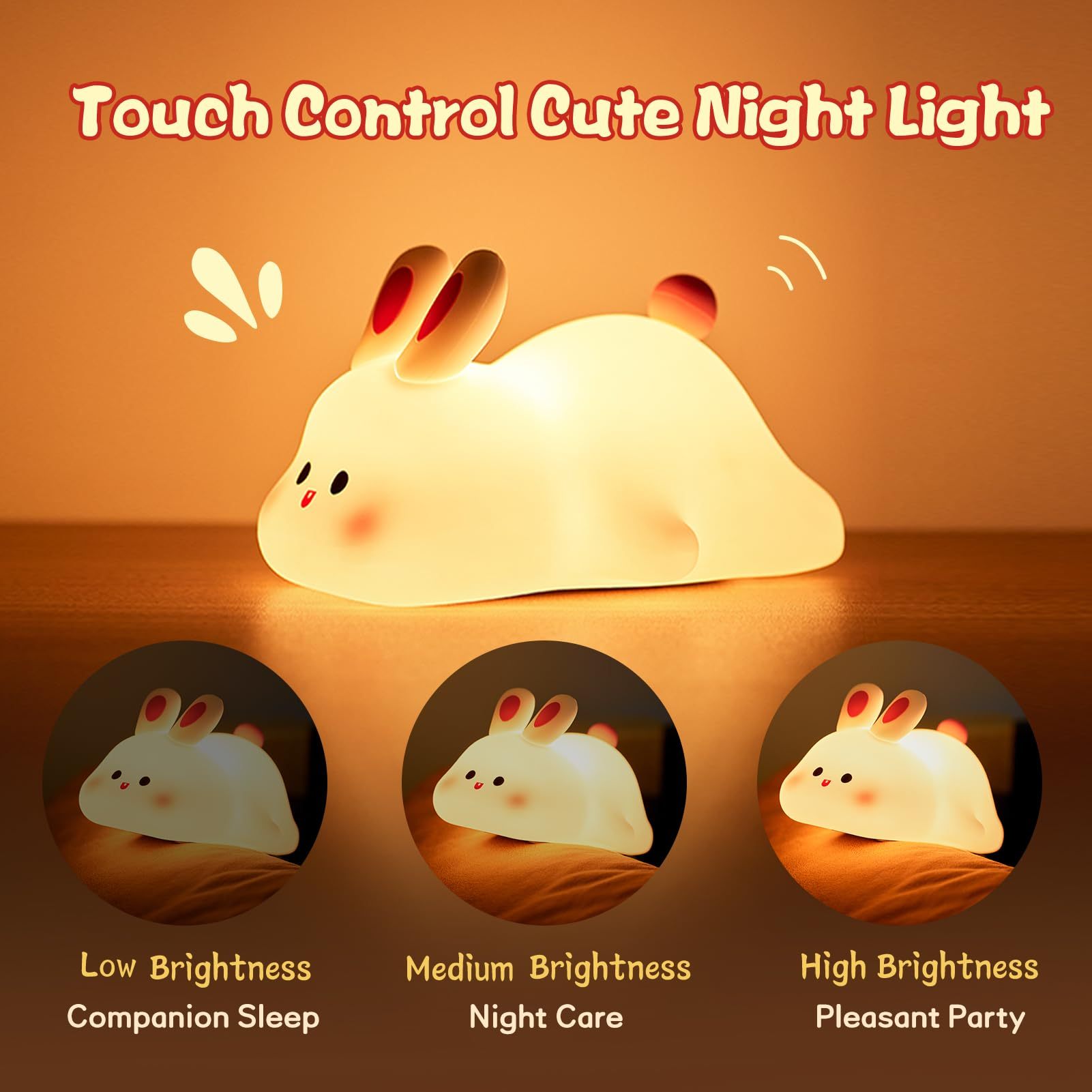 Cute Rabbit Silicone Night Light - Touch Control LED Kids Lamp with Timer & USB-C Charging - LitNest
