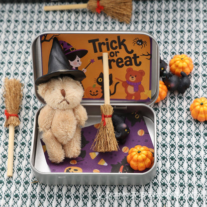Halloween Teddy Bear Gift Box - Cute Plush Witch Bear with wizard hat, Blanket, Broom, Pumpkin & Cat - Creative Gift Set - LitNest