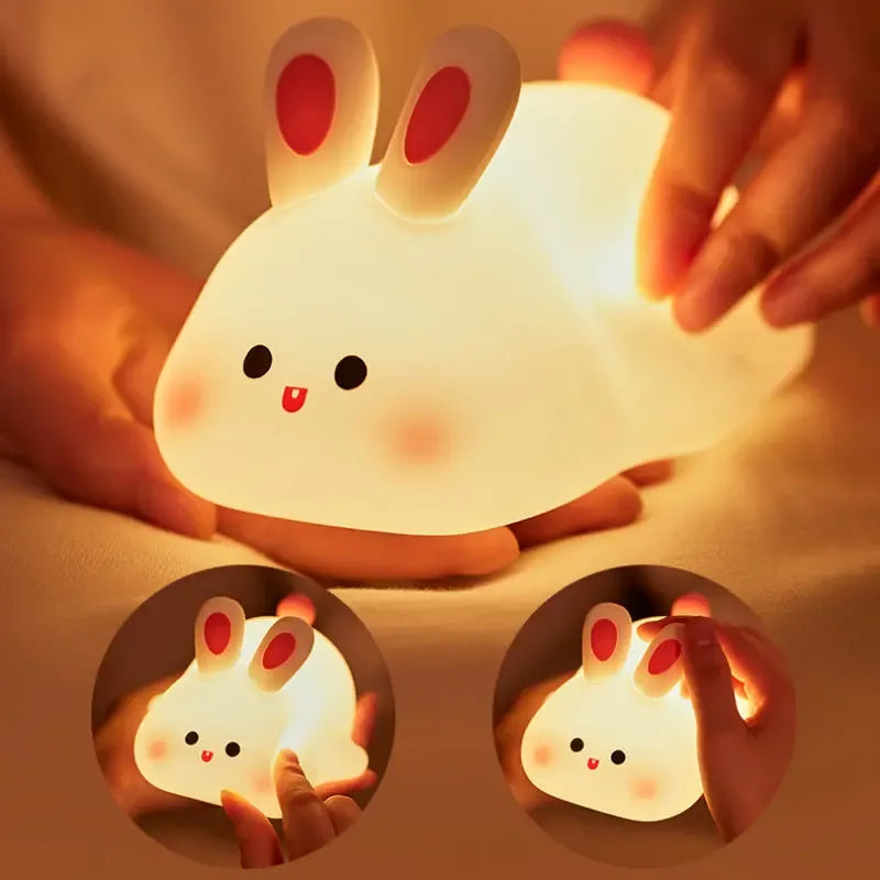 Cute Rabbit Silicone Night Light - Touch Control LED Kids Lamp with Timer & USB-C Charging - LitNest