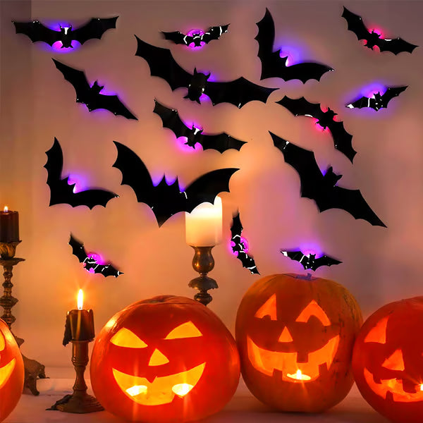 Halloween LED Bat Wall Stickers - 3D Night Light Decorations Set
