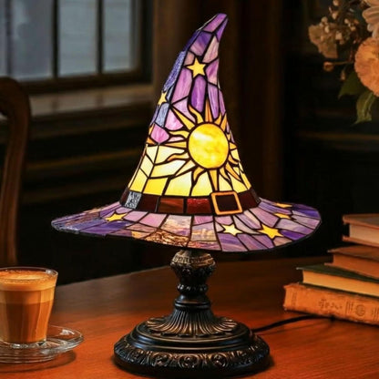 Handmade Witch Hat LED Lamp - Halloween Gift | Glass & Wood | LitNest - LitNest