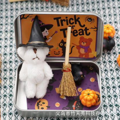 Halloween Teddy Bear Gift Box - Cute Plush Witch Bear with wizard hat, Blanket, Broom, Pumpkin & Cat - Creative Gift Set - LitNest