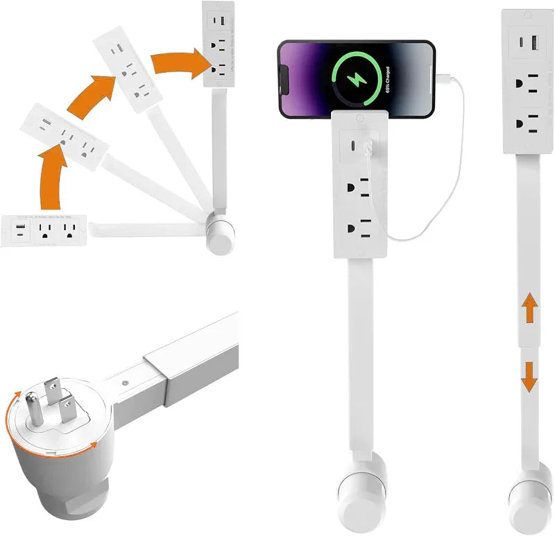 Extendable Socket with USB-C & USB-A Ports | Wall Mount Outlet Extender - LitNest