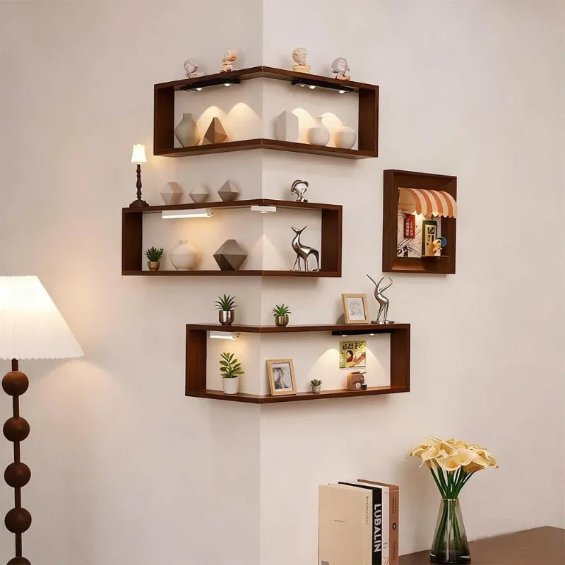 Floating Corner Wall Shelf - Wall Mounted Corner Shelves for Home Decor - LitNest