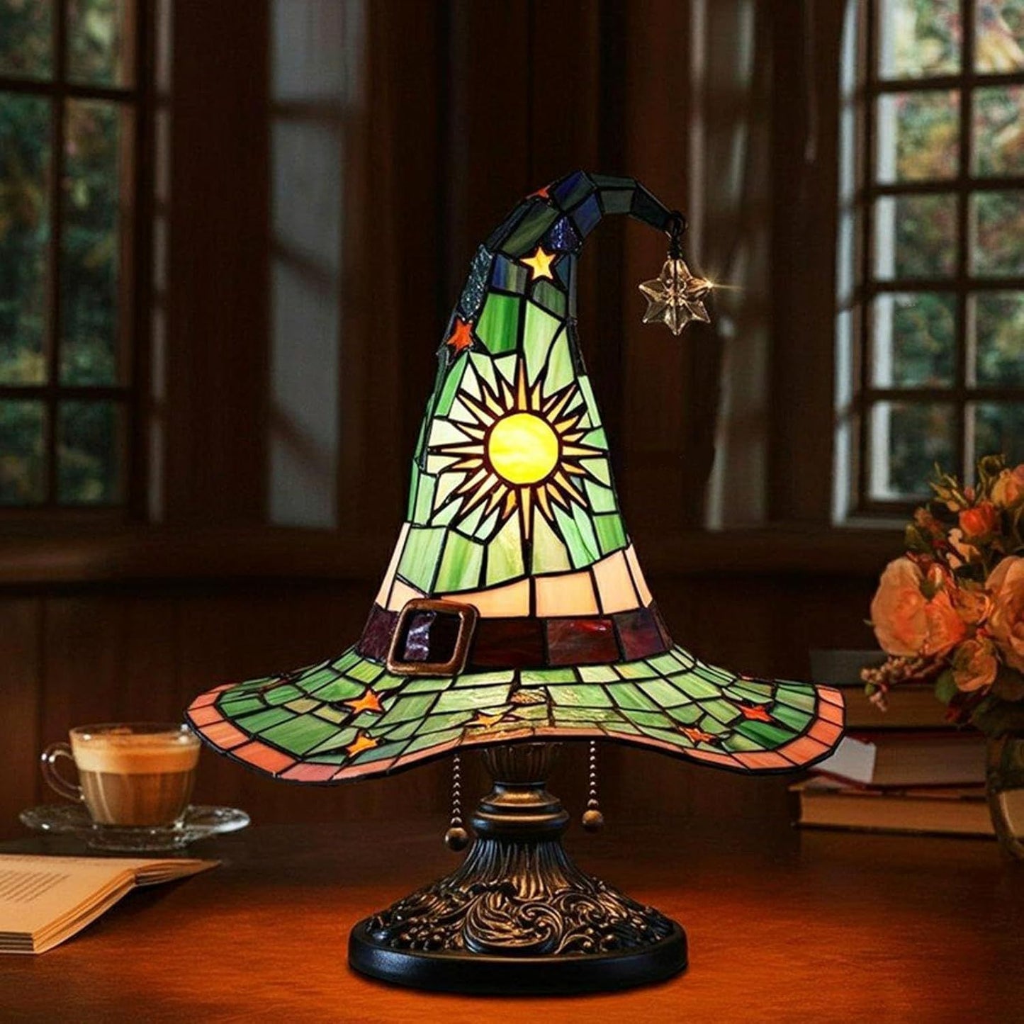 Handmade Witch Hat LED Lamp - Halloween Gift | Glass & Wood | LitNest - LitNest