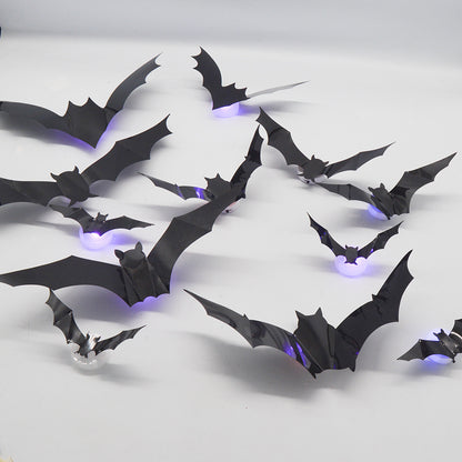 Halloween LED Bat Wall Stickers - 3D Night Light Decorations Set