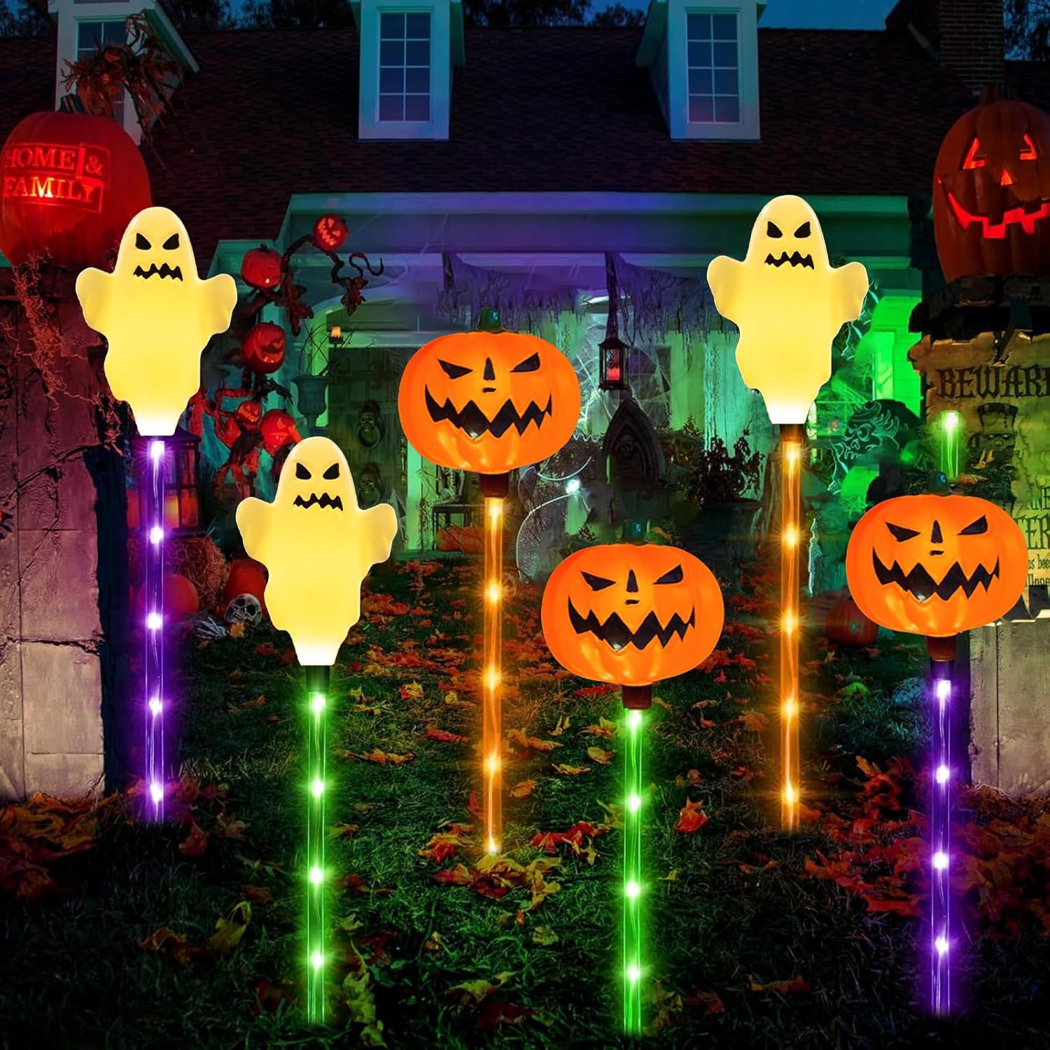 Halloween Solar Garden Lights - Pumpkin Ghost Skeleton Decorative Outdoor Lights - LitNest
