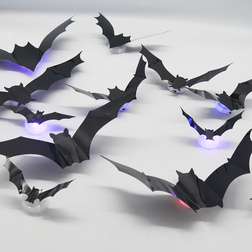 Halloween LED Bat Wall Stickers - 3D Night Light Decorations Set