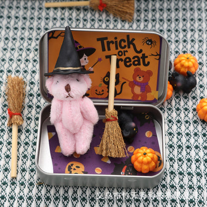 Halloween Teddy Bear Gift Box - Cute Plush Witch Bear with wizard hat, Blanket, Broom, Pumpkin & Cat - Creative Gift Set - LitNest
