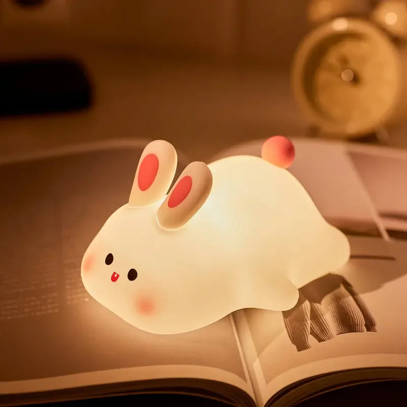 Cute Rabbit Silicone Night Light - Touch Control LED Kids Lamp with Timer & USB-C Charging - LitNest