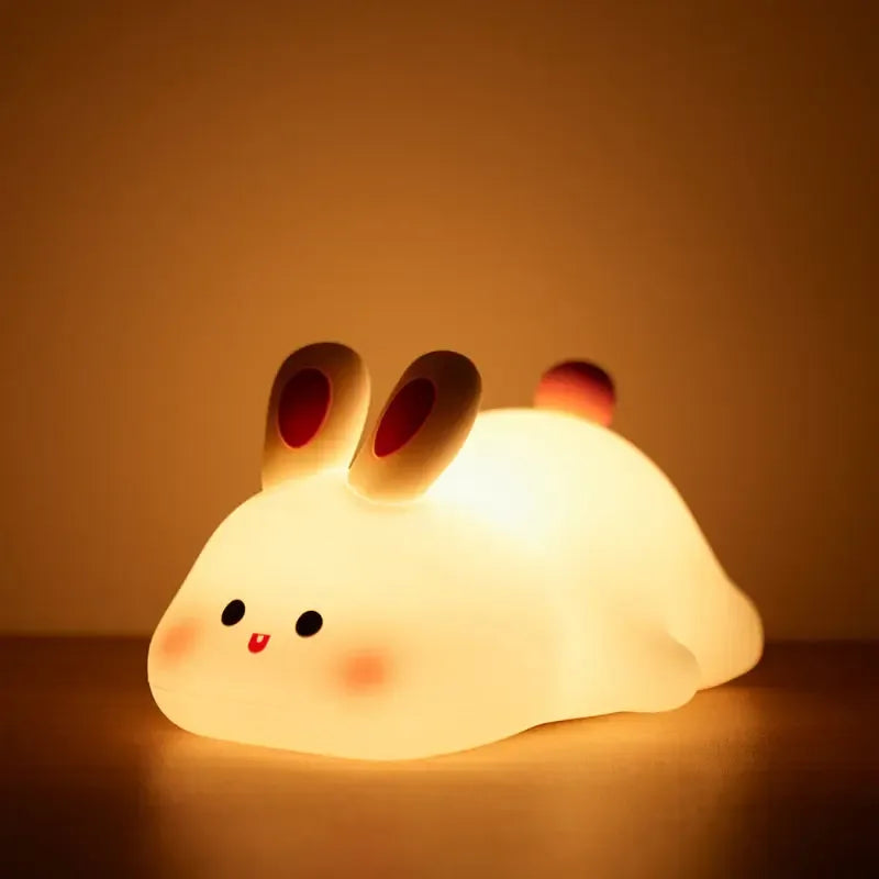 Cute Rabbit Silicone Night Light - Touch Control LED Kids Lamp with Timer & USB-C Charging - LitNest