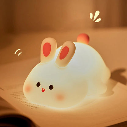 Cute Rabbit Silicone Night Light - Touch Control LED Kids Lamp with Timer & USB-C Charging - LitNest