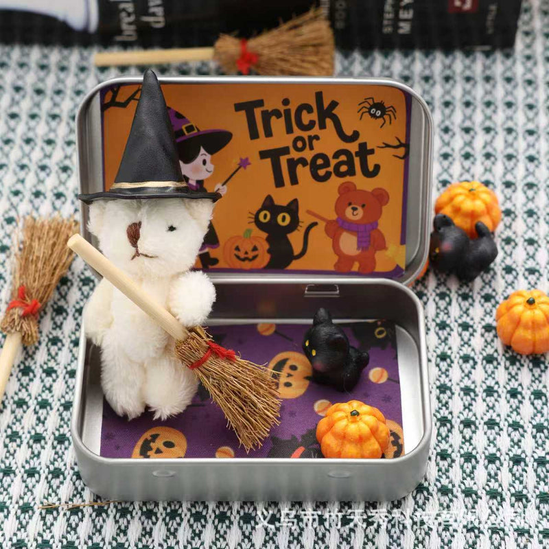 Halloween Teddy Bear Gift Box - Cute Plush Witch Bear with wizard hat, Blanket, Broom, Pumpkin & Cat - Creative Gift Set - LitNest