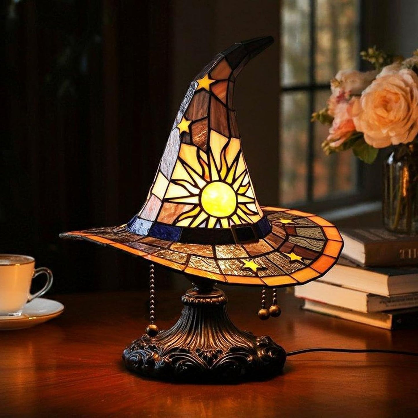 Handmade Witch Hat LED Lamp - Halloween Gift | Glass & Wood | LitNest - LitNest