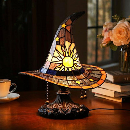 Handmade Witch Hat LED Lamp - Halloween Gift | Glass & Wood | LitNest - LitNest