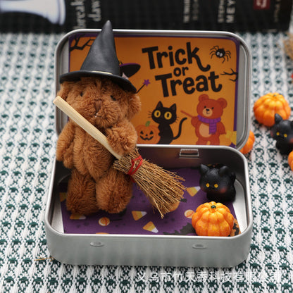 Halloween Teddy Bear Gift Box - Cute Plush Witch Bear with wizard hat, Blanket, Broom, Pumpkin & Cat - Creative Gift Set - LitNest