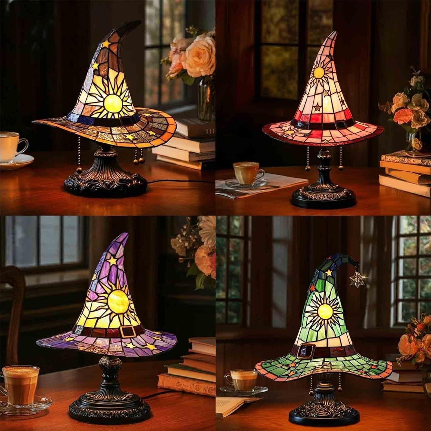 Handmade Witch Hat LED Lamp - Halloween Gift | Glass & Wood | LitNest - LitNest
