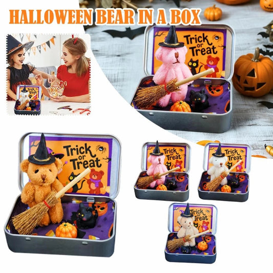 Halloween Teddy Bear Gift Box - Cute Plush Witch Bear with wizard hat, Blanket, Broom, Pumpkin & Cat - Creative Gift Set - LitNest